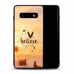 Wholesale Galaxy S10+ (Plus) Design Tempered Glass Hybrid Case (Believe)